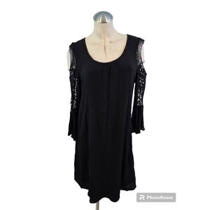Nina Leonard Size L Black Cold Shoulder Dress